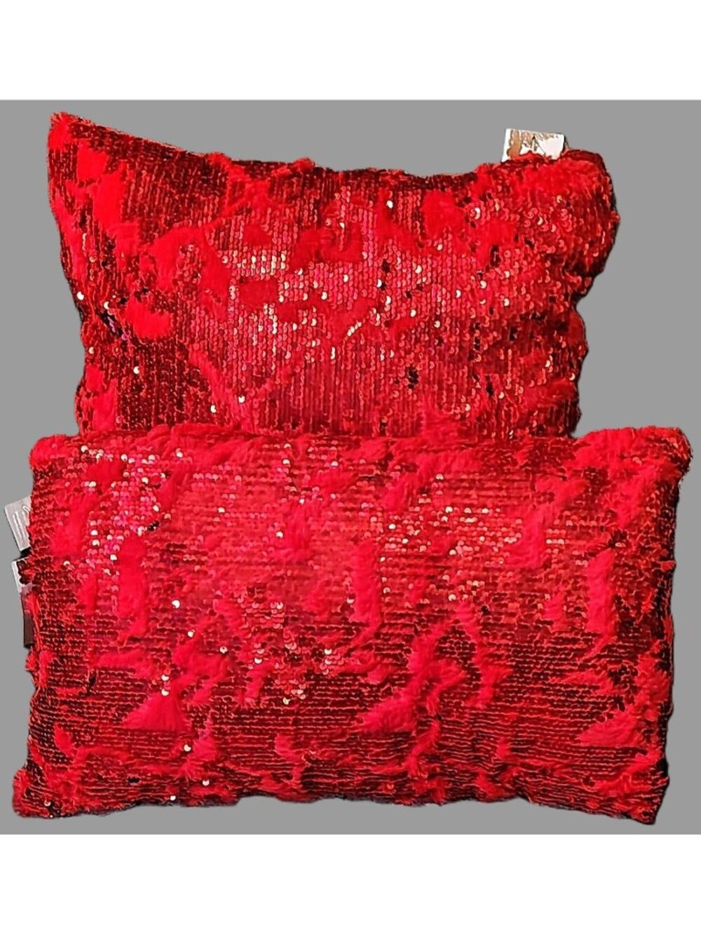 Aviva Stanoff Luxury Red Sequin Faux Fur Throw Pillows Rectangle & Square Flashy